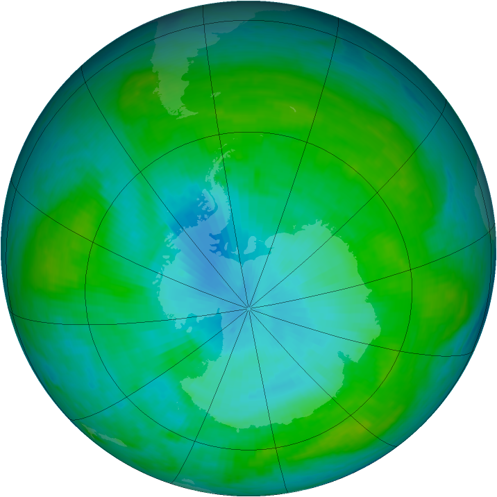 Antarctic ozone map for 03 February 1984